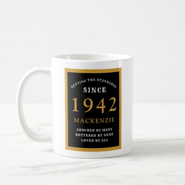 Caneca De Café 80 personalizado Aniversário 1942 Elegante negro D (Esquerda)