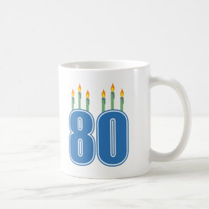 Caneca De Café 80 velas do aniversário (azul/verde)