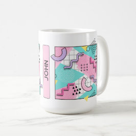 Caneca De Café 80's Memphis Active Pink Light Turquoise