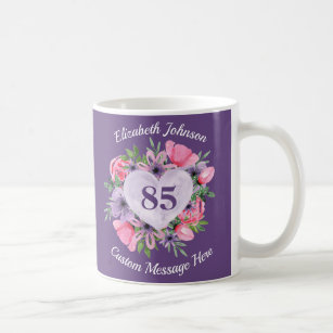 Caneca De Café 85º Aniversário da Mug Floral Roxo para Mulheres