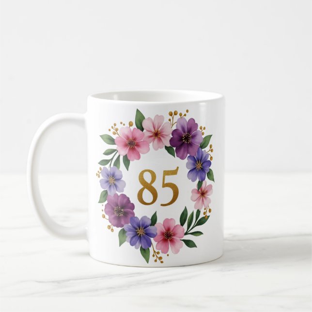 Caneca De Café 85.º Aniversário da Mug - Fraqueza Floral com Núme (Esquerda)