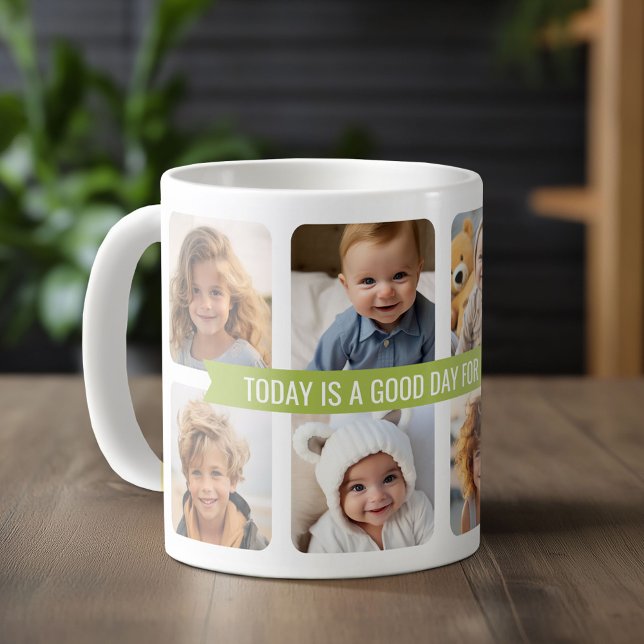 Caneca De Café 8 Colagem de Fotos com Faixa de Opções de Texto Pe (Custom Photo Mug)