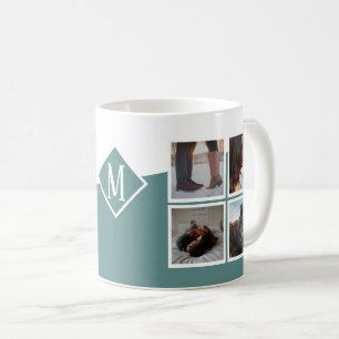 Caneca De Café 8 Colagem de Fotos Instagram Verde Monograma