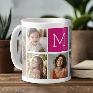Caneca De Café 8 Colagem de Fotos Monograma Berry Personalizado