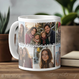 Caneca De Café 8 Grade de Colagem de Fotos - Texto Personalizado