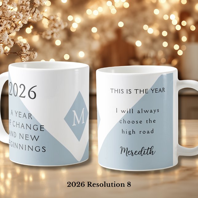 Caneca De Café 8. New Year Resolution for 2026 Year of Change  (2026 Year of Change and New Beginnings Dusty Blue Resolution 8 Coffee Mug)