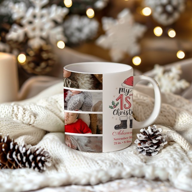 Caneca De Café 8 Photo Cute Santa Baby 1st Christmas (Criador carregado)