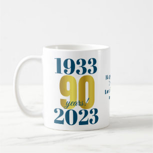 Caneca De Café 90 Birthday Azul Dourado