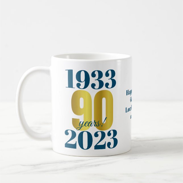 Caneca De Café 90 Birthday Azul Dourado (Esquerda)