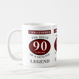 Caneca De Café 90 Birthday Red Genuine Legend Adicione seu nome