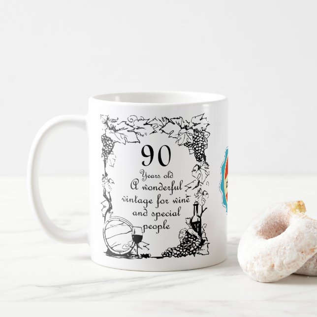 Caneca De Café 90 Birthday Vintage Wine Personalizado (Com Donut)