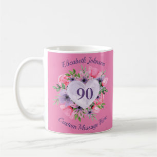 Caneca De Café 90 Floral cor-de-rosa Mug de Aniversário para Mulh
