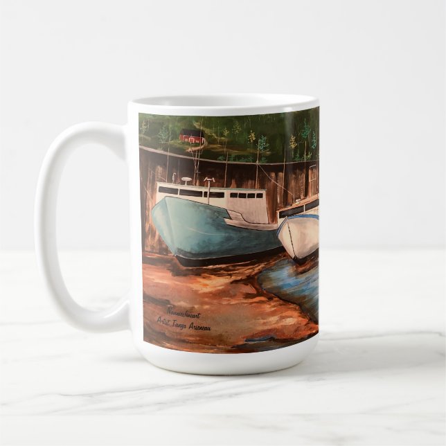Caneca De Café A Aldeia De Pesca Original Pintou Trabalho de arte (Esquerda)