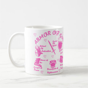 Caneca De Café A Armadura de Deus, branca e rosa-caneca