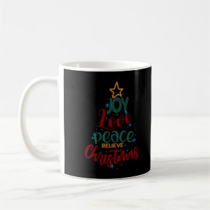 Caneca De Café A Árvore de Natal Joy Love Peace Acredita no Natal