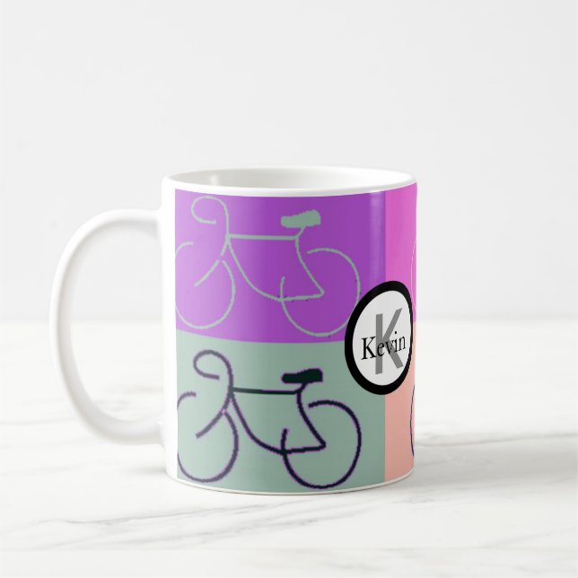 Caneca De Café A bicicleta do monograma esquadra o roxo, o (Esquerda)