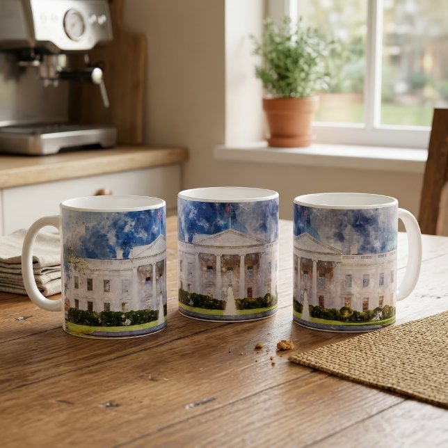 Caneca De Café A Casa Branca em Washington DC Aquarela (The White House in Washington DC Watercolor. Coffee Mug)