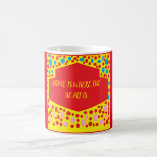 Caneca De Café A casa é onde o coração está vermelho com verde az
