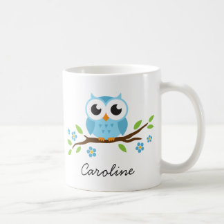 Caneca De Café A coruja azul bonito no ramo floral personalizou o