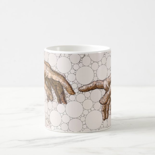Caneca De Café A criação de Adão, mãos atrás de Michelangelo (Centro)