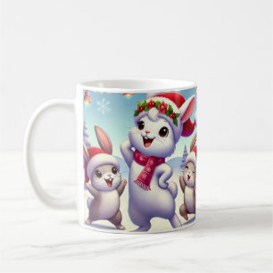 Caneca De Café A dança alegre de um coelho de Natal