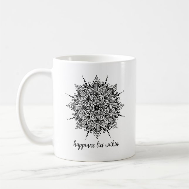 Caneca De Café A Felicidade Fica Dentro Do Café Mandala Ou Do Tea (Esquerda)