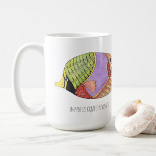 Caneca De Café A felicidade vem nas ondas de peixes
