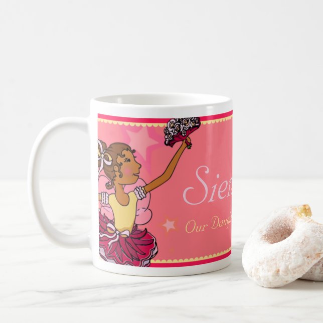 Caneca De Café A filha Ballerina é rosa e uma mulher escura (Com Donut)