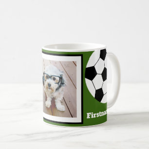 Caneca De Café A foto da bola de futebol adiciona seu nome - pode
