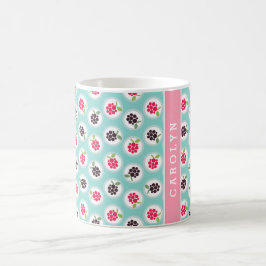 Caneca De Café A framboesa feminino bonito de turquesa modela o