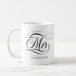 Caneca De Café A futura Sra. Name Modern Bride Black & White