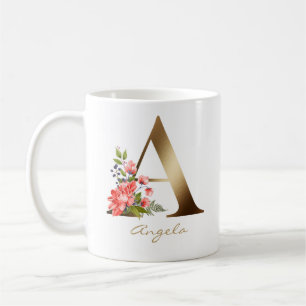 Caneca De Café A letra Faux Gold Foil Monograma Floral