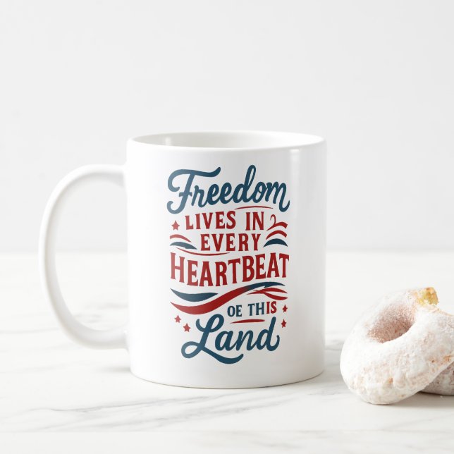 Caneca De Café A Liberdade Vive em Cada Batimento Cardíaco–citaçã (Com Donut)