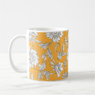 Caneca De Café A mão desenhou flores de abstrato jardim. Gaveta 