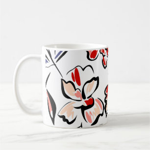Caneca De Café A mão desenhou o fundo floral de verão. Feixe botâ