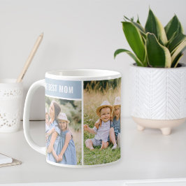 Caneca De Café A Melhor Mãe Colagem de Fotos em Azul Empoeirado