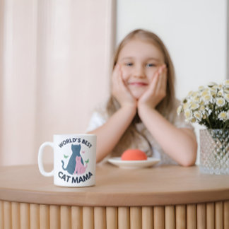 Caneca De Café A melhor mãe de gato do mundo ilustrativa rosa