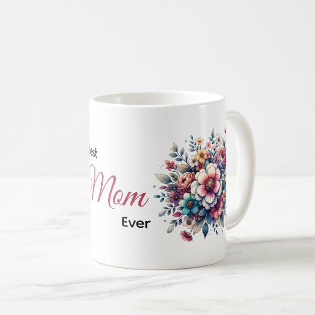 Caneca De Café A melhor mãe de sempre, aquarela floral (Frente Esquerda)