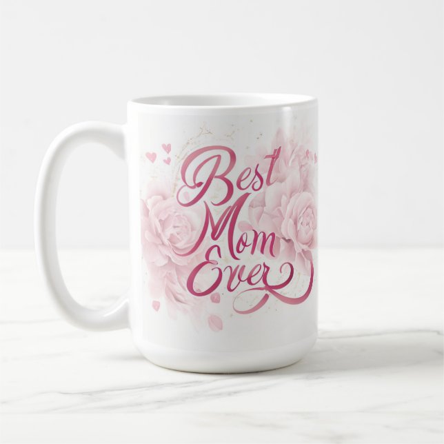 Caneca De Café A Melhor Mãe Floral Rosa Elegante (Esquerda)