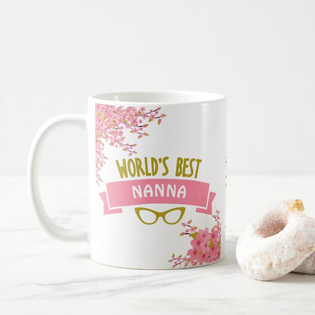Caneca De Café A melhor Nanna Bonito Floral rosa do mundo (Com Donut)