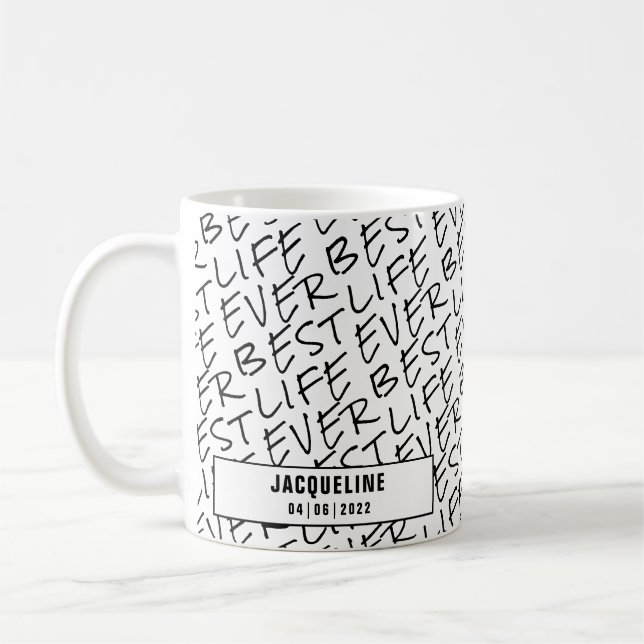 Caneca De Café A Melhor Vida do Texto Branco Negro Já Personaliza (Esquerda)