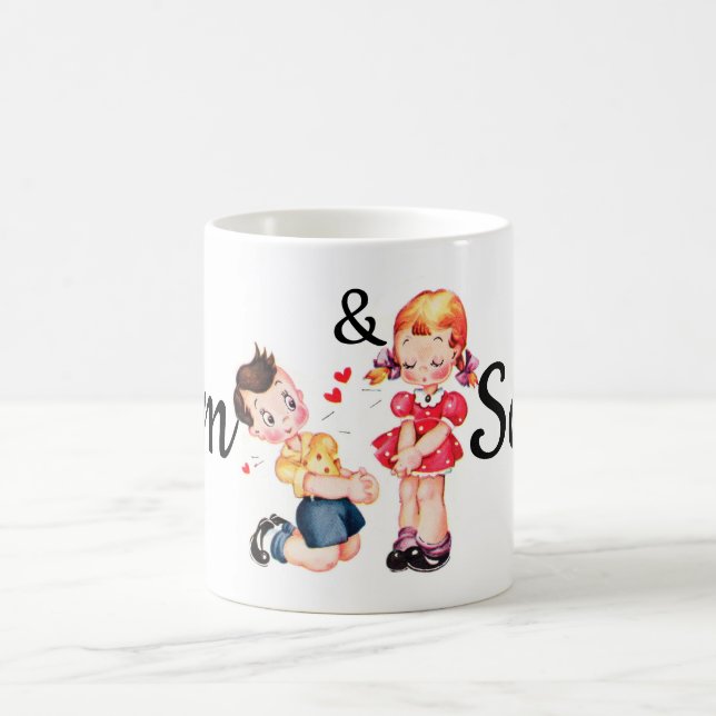 Caneca De Café A menina retro dos namorados & o menino (Centro)
