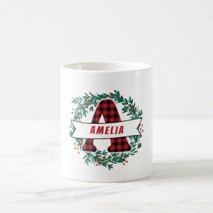 Caneca De Café A! Monograma Wreath-Pattern de Natal