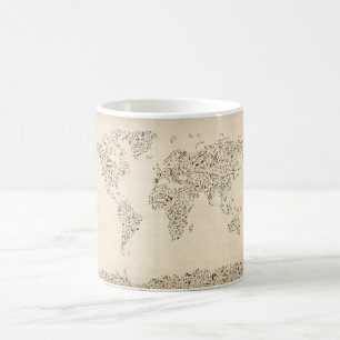 Caneca De Café A música nota o mapa do mundo