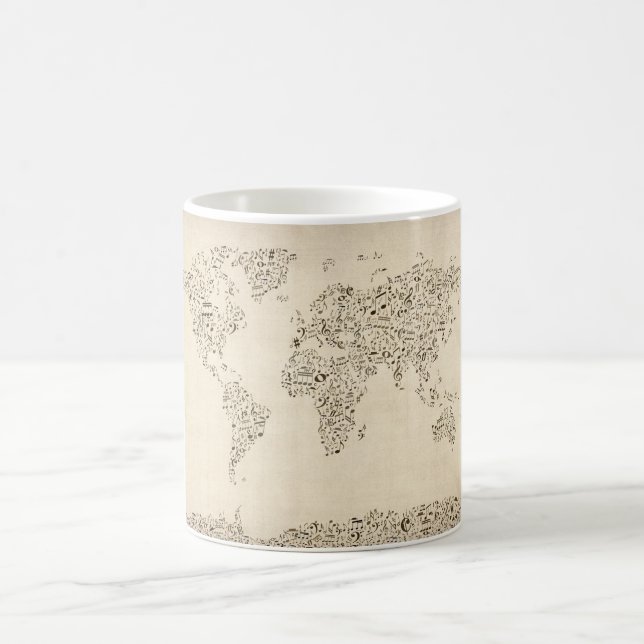 Caneca De Café A música nota o mapa do mundo (Centro)
