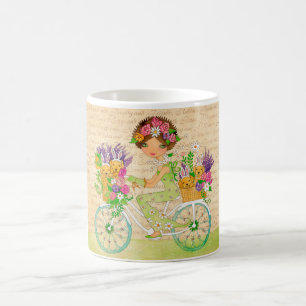 Caneca De Café A páscoa floresce a bicicleta com filhotes de