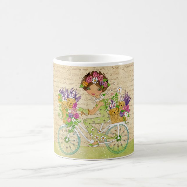 Caneca De Café A páscoa floresce a bicicleta com filhotes de (Centro)