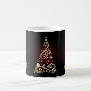 Caneca De Café A paz na Terra com a árvore de Natal dourada