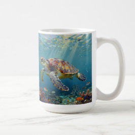 Caneca De Café A Sea Turtle and Sun Rays in the Ocean Blue