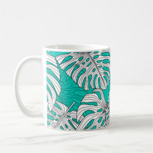 Caneca De Café A selva deixa a tropical floral sem costura